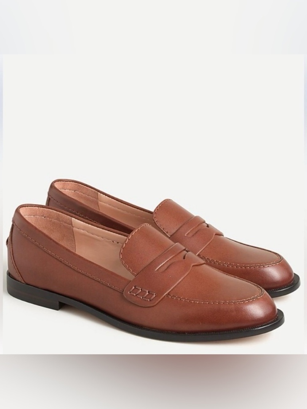 J.Crew Academy Tan Brown Leather Penny Loafers Size 10 Dark Academia Preppy